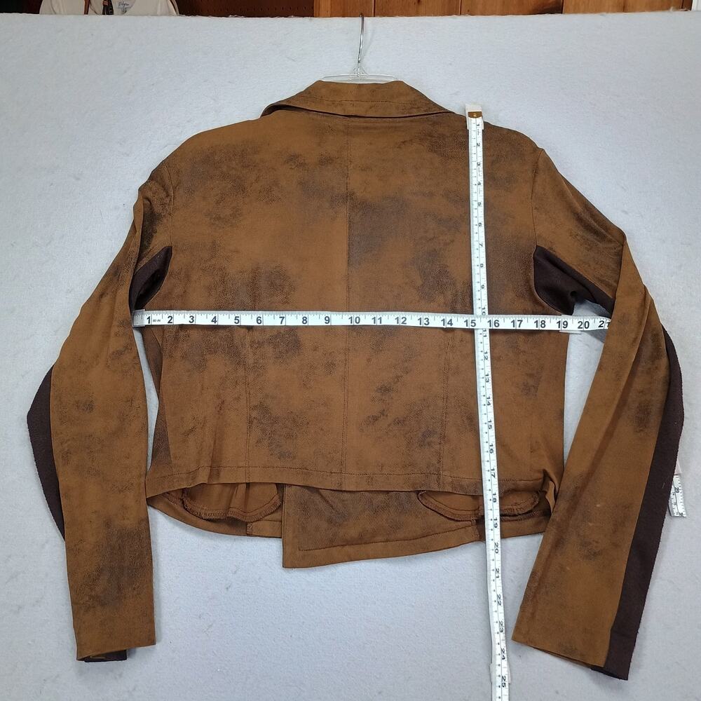 Georgie Sz Med. Brown Distressed Faux Leather Moto Jacket Collar Bikercore - Picture 8 of 10